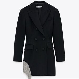Zara Black Double-Breasted Women's Blazer Dress Size Small